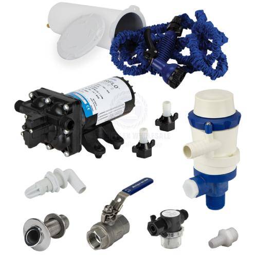 SHURFLO DECK WASH / LIVE BAIT PUMP KIT - DUAL PORT WITH RECESSED HOSE COIL Deck Wash