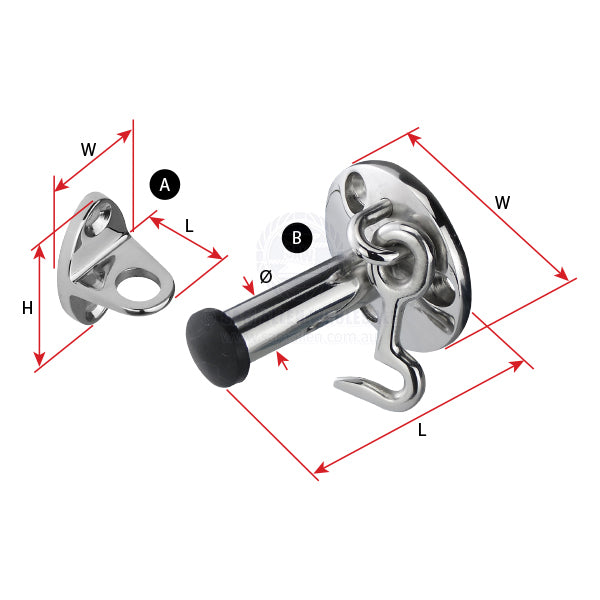 DOOR STOP & CABIN HOOK - STAINLESS STEEL