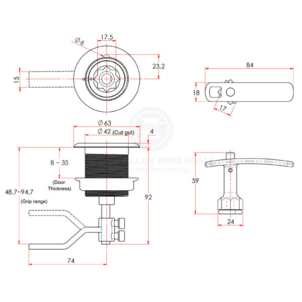 LATCH - HEAVY DUTY - WINCH HANDLE - S/S