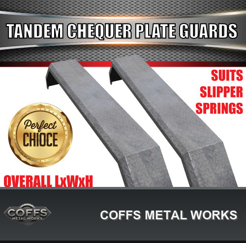 2x-1600mm-x-250mm-tandem-trailer-mudguards-chequer-steel-suits-slipper-springs-2-5mm-co-01