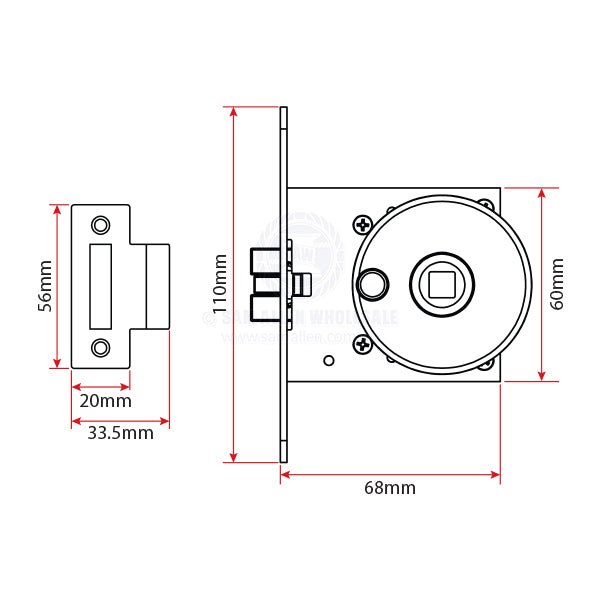 DOOR LOCK - MORTISE - STAINLESS STEEL - CONTEMPORARY HANDLE UNIVERSAL