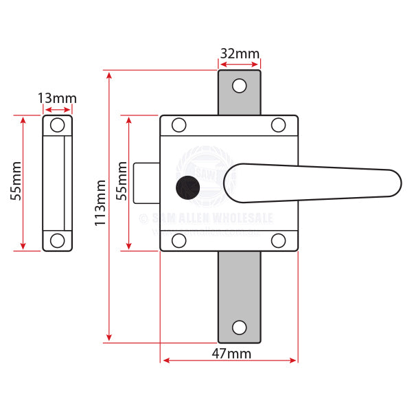 DOOR LOCK - RIM LATCH STAINLESS STEEL