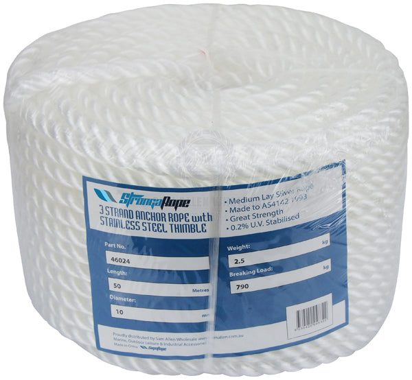ANCHOR ROPE - 3 STRAND SILVER