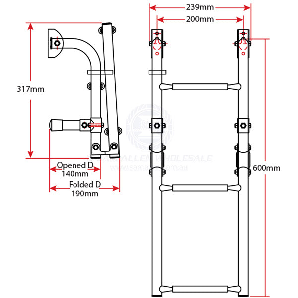 RELAXN LADDER - FOLDING TRANSOM MOUNT - 3 STEP - STAINLESS STEEL