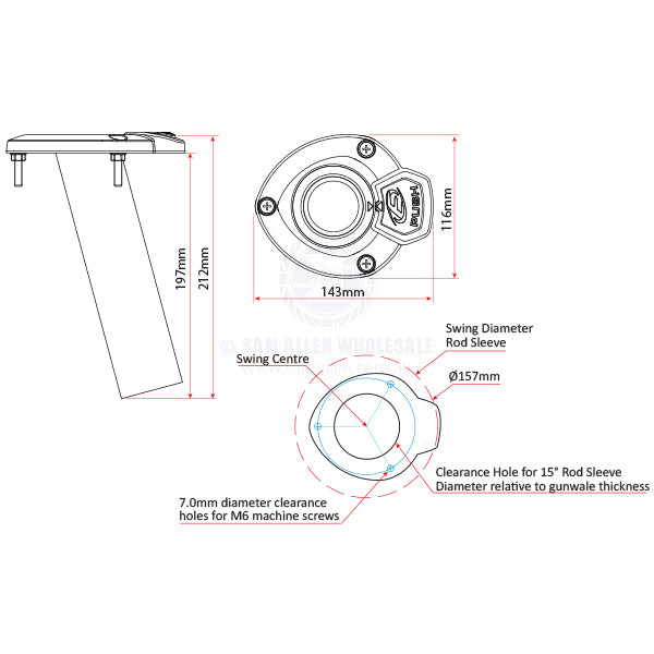 ROD HOLDER - 15° BLUEWATER - ROTATING - STAINLESS STEEL