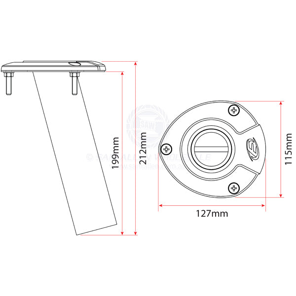 ROD HOLDER - 15° BLUEWATER - FIXED - STAINLESS STEEL