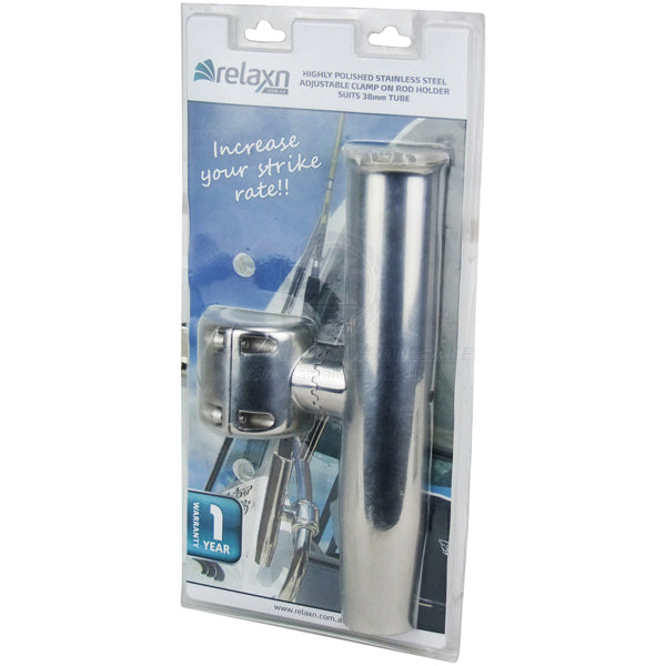 RELAXN ROD HOLDER - 38MM CLAMP ON ADJUSTABLE S/S