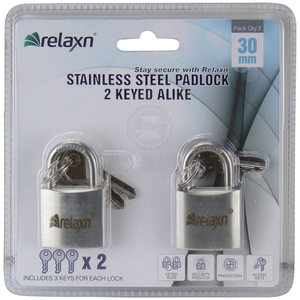 RELAXN PADLOCKS - KEYED ALIKE - STAINLESS STEEL