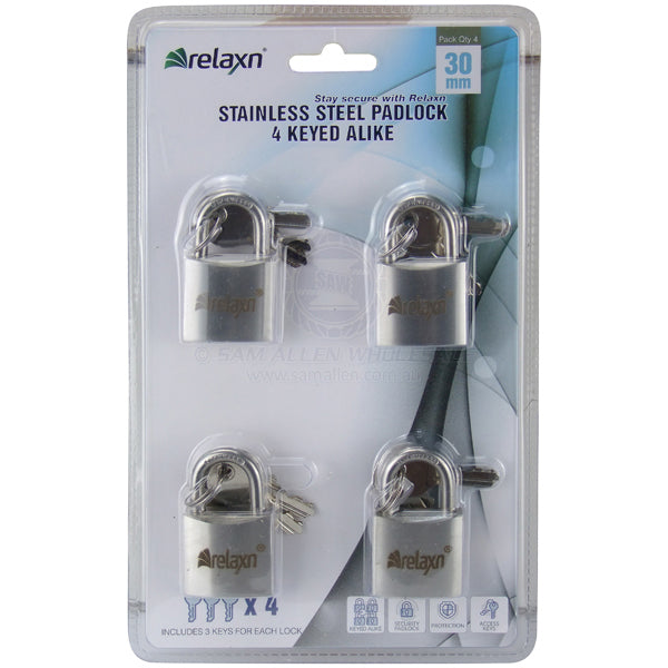 RELAXN PADLOCKS - KEYED ALIKE - STAINLESS STEEL