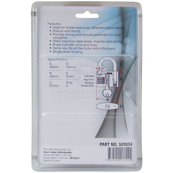RELAXN PADLOCKS - KEYED ALIKE - STAINLESS STEEL