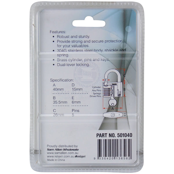 RELAXN PADLOCKS - STANDARD - STAINLESS STEEL