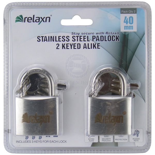 RELAXN PADLOCKS - KEYED ALIKE - STAINLESS STEEL