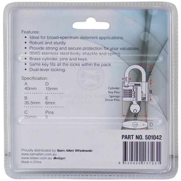 RELAXN PADLOCKS - KEYED ALIKE - STAINLESS STEEL