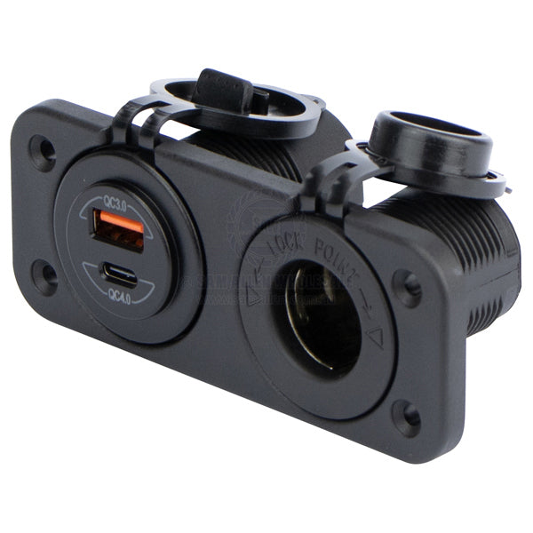 RELAXN SOCKET - DUAL PANEL - DUAL USB-A / USB-C CHARGER & CIGARETTE LIGHTER