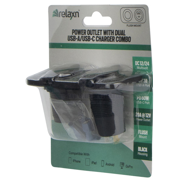 RELAXN SOCKET - DUAL PANEL - DUAL USB-A / USB-C CHARGER & CIGARETTE LIGHTER