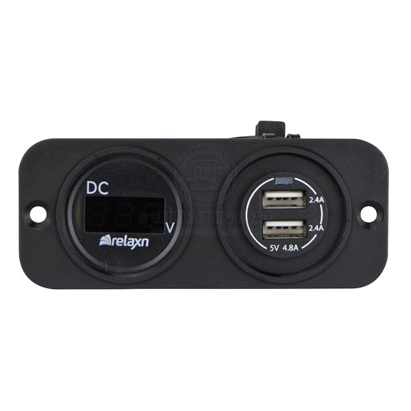 RELAXN SOCKET - DUAL PANEL - VOLTMETER & DUAL USB-A CHARGER