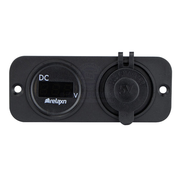 RELAXN SOCKET - DUAL PANEL - VOLTMETER & DUAL USB-A CHARGER