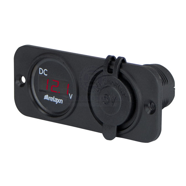 RELAXN SOCKET - DUAL PANEL - VOLTMETER & DUAL USB-A CHARGER