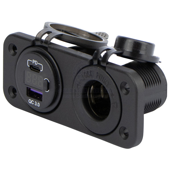 RELAXN SOCKET - DUAL PANEL - VOLTMETER, DUAL USB-A / USB-C CHARGER & CIGARETTE LIGHTER