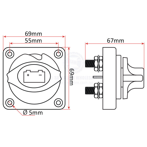 RELAXN BATTERY SWITCH - 2 POSITION - PANEL MOUNT