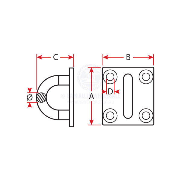 PAD EYES - RECTANGULAR - STAINLESS STEEL