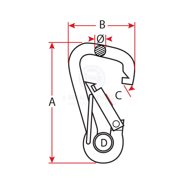 SNAP HOOK WITH SAFETY BAR - ASYMMETRIC - S/S