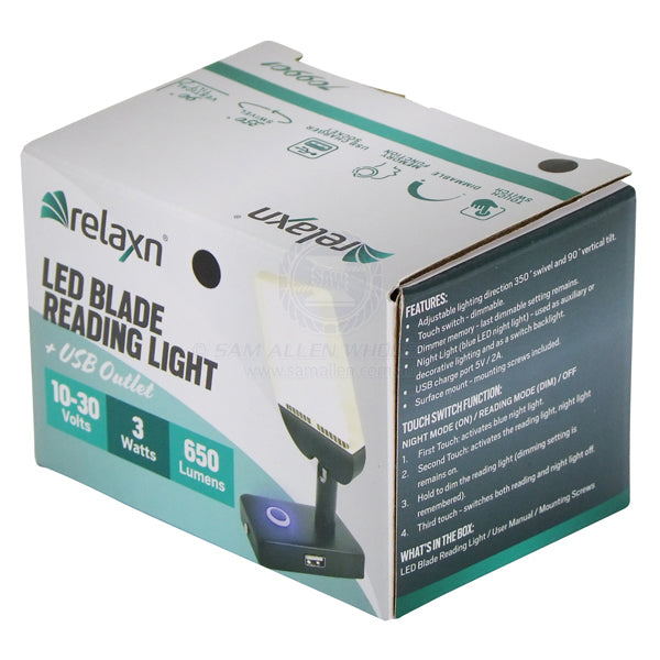 RELAXN LED - BLADE READING LIGHT - DIMMABLE - USB-A CHARGER