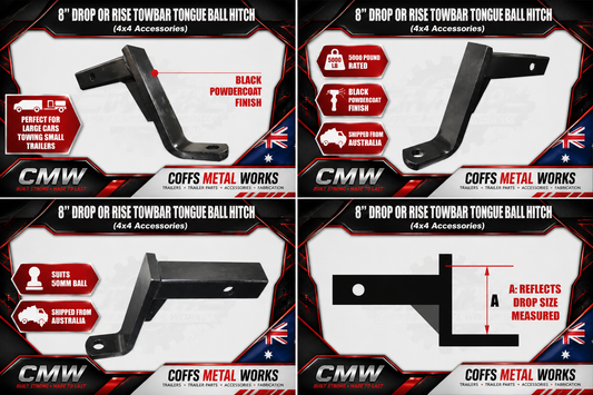 8" DROP OR RISE TOWBAR TONGUE BALL HITCH. SUIT HAYMAN REECE, ARB TJM.