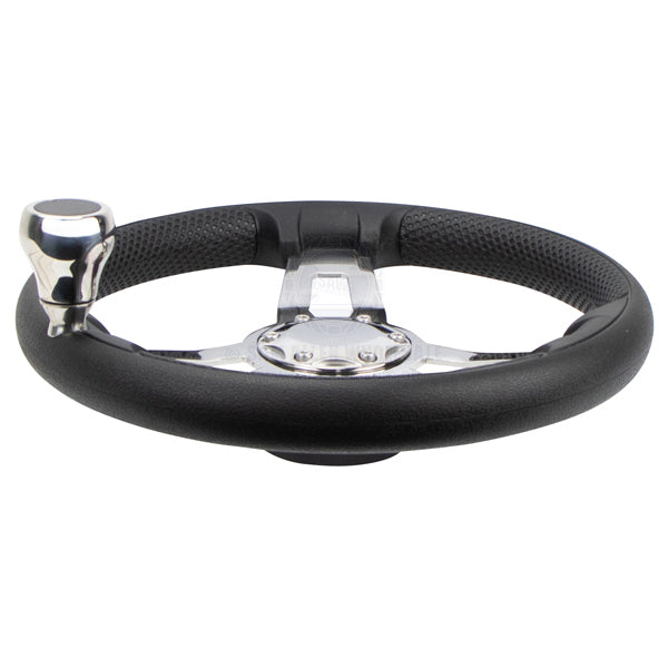 RELAXN STEERING WHEEL - 3 SPOKE S/S PU GRIP WITH KNOB