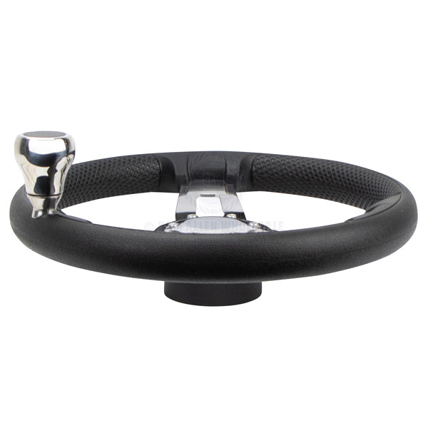 RELAXN STEERING WHEEL - 3 SPOKE S/S PU GRIP WITH KNOB