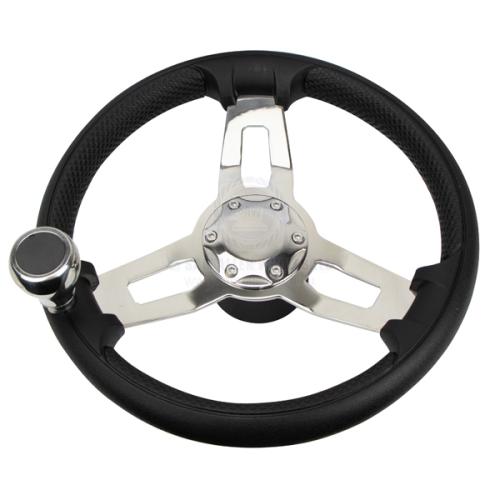 RELAXN STEERING WHEEL - 3 SPOKE S/S PU GRIP WITH KNOB