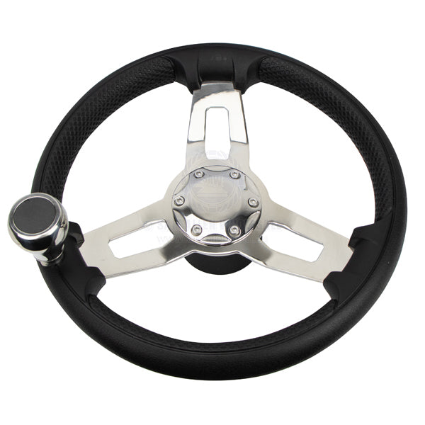 RELAXN STEERING WHEEL - 3 SPOKE S/S PU GRIP WITH KNOB