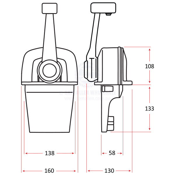 ULTRAFLEX ENGINE CONTROL - TOP MOUNT - DUAL FUNCTION - BLACK POWDER COATED - B73, B74, B77 & B79