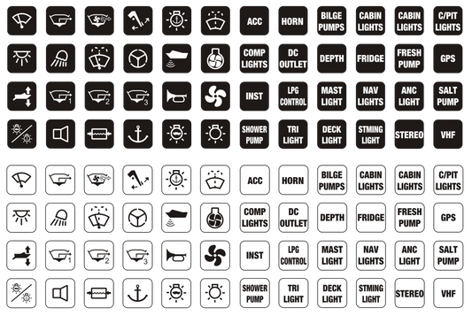 Led Rocker Switch Name Plates - Black & White 12 mm Square | Coffs Metal Works