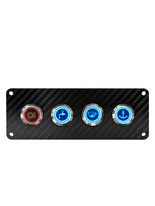VIPER ELITE SERIES 4 GANG CARBON FIBRE SWITCH PANEL WITH 20AMP DUAL LED IP67 BACKLIT SWITCHES | Coffs Metal Works