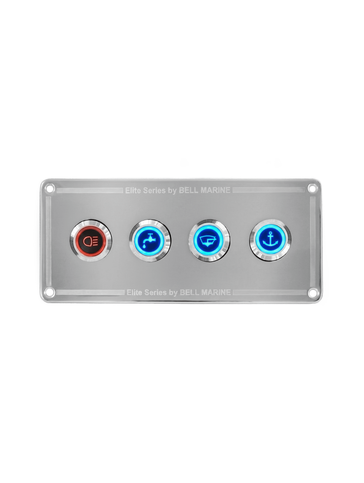 VIPER ELITE SERIES 4 GANG WIDE STAINLESS STEEL SWITCH PANEL WITH 20AMP DUAL LED IP67 BACKLIT SWITCHES | Coffs Metal Works