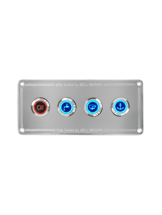 VIPER ELITE SERIES 4 GANG WIDE STAINLESS STEEL SWITCH PANEL WITH 20AMP DUAL LED IP67 BACKLIT SWITCHES | Coffs Metal Works