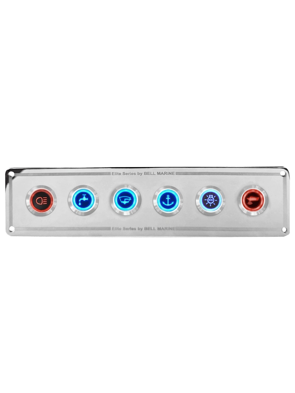 VIPER ELITE SERIES 6 GANG STAINLESS STEEL SWITCH PANEL WITH 20AMP DUAL LED IP67 BACKLIT SWITCHES | Coffs Metal Works