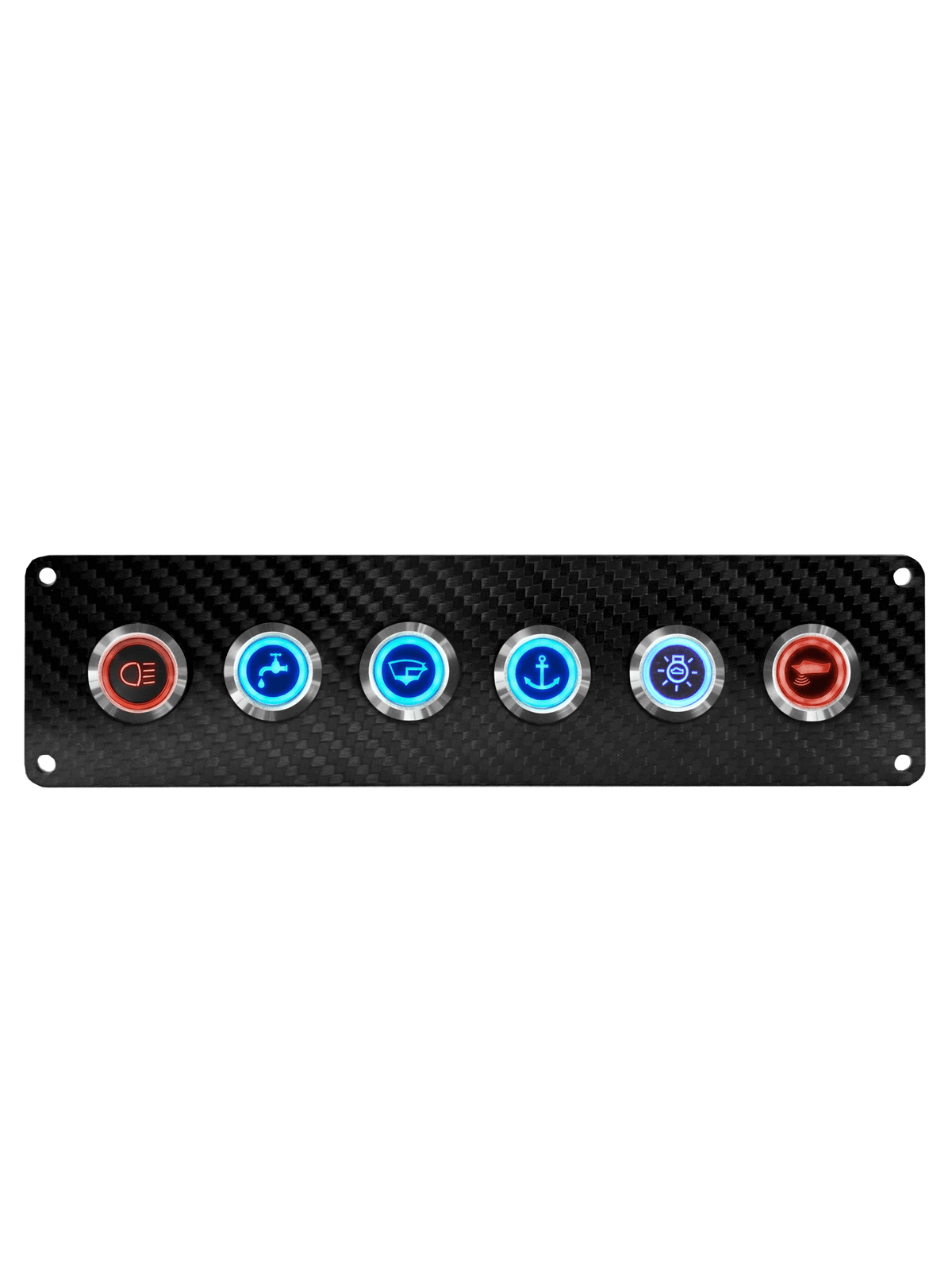 VIPER ELITE SERIES 6 GANG CARBON FIBRE SWITCH PANEL WITH 20AMP DUAL LED IP67 BACKLIT SWITCHES | Coffs Metal Works