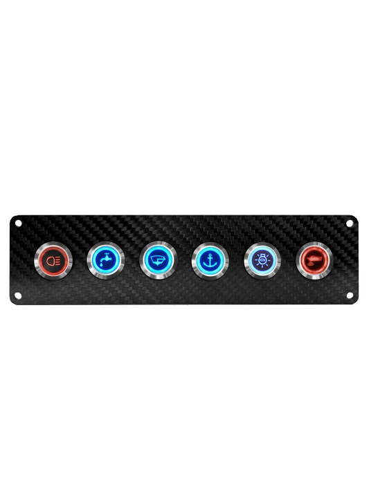 VIPER ELITE SERIES 6 GANG CARBON FIBRE SWITCH PANEL WITH 20AMP DUAL LED IP67 BACKLIT SWITCHES | Coffs Metal Works