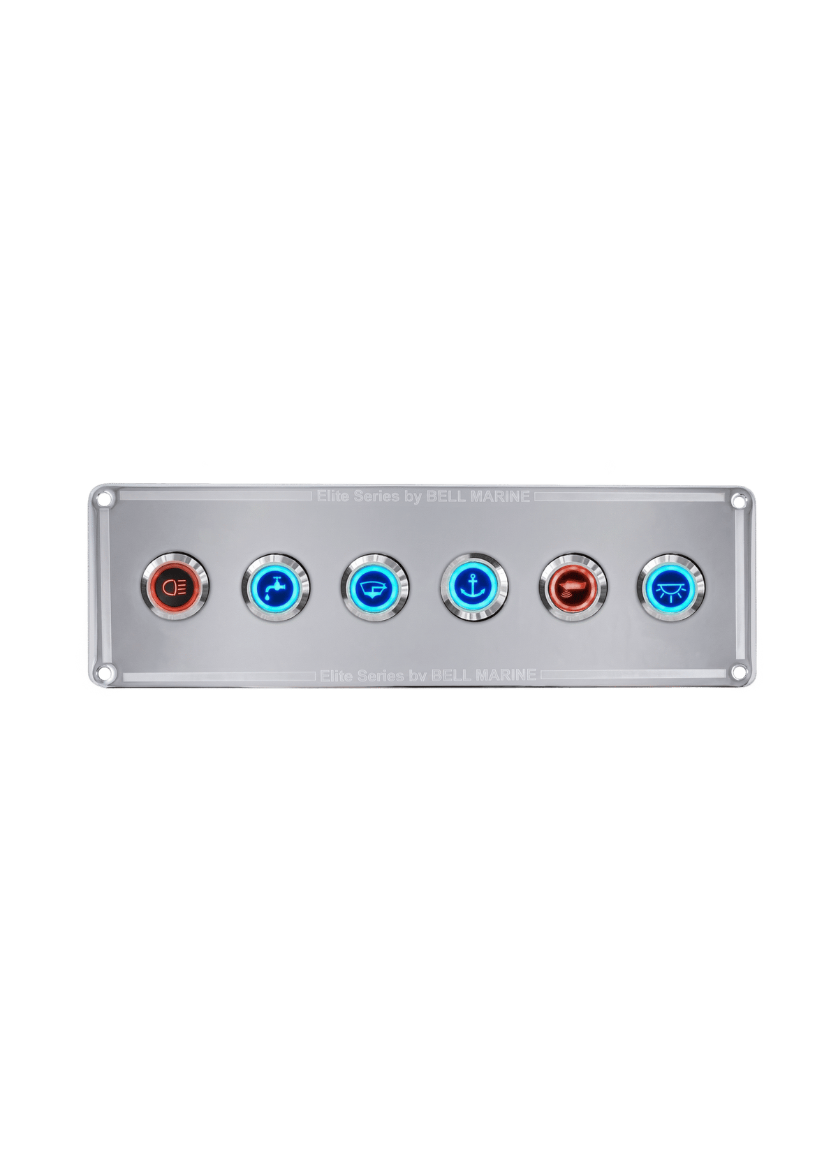 VIPER ELITE SERIES 6 GANG WIDE STAINLESS STEEL SWITCH PANEL WITH 20AMP DUAL LED IP67 BACKLIT SWITCHES | Coffs Metal Works
