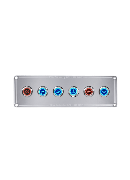 VIPER ELITE SERIES 6 GANG WIDE STAINLESS STEEL SWITCH PANEL WITH 20AMP DUAL LED IP67 BACKLIT SWITCHES | Coffs Metal Works