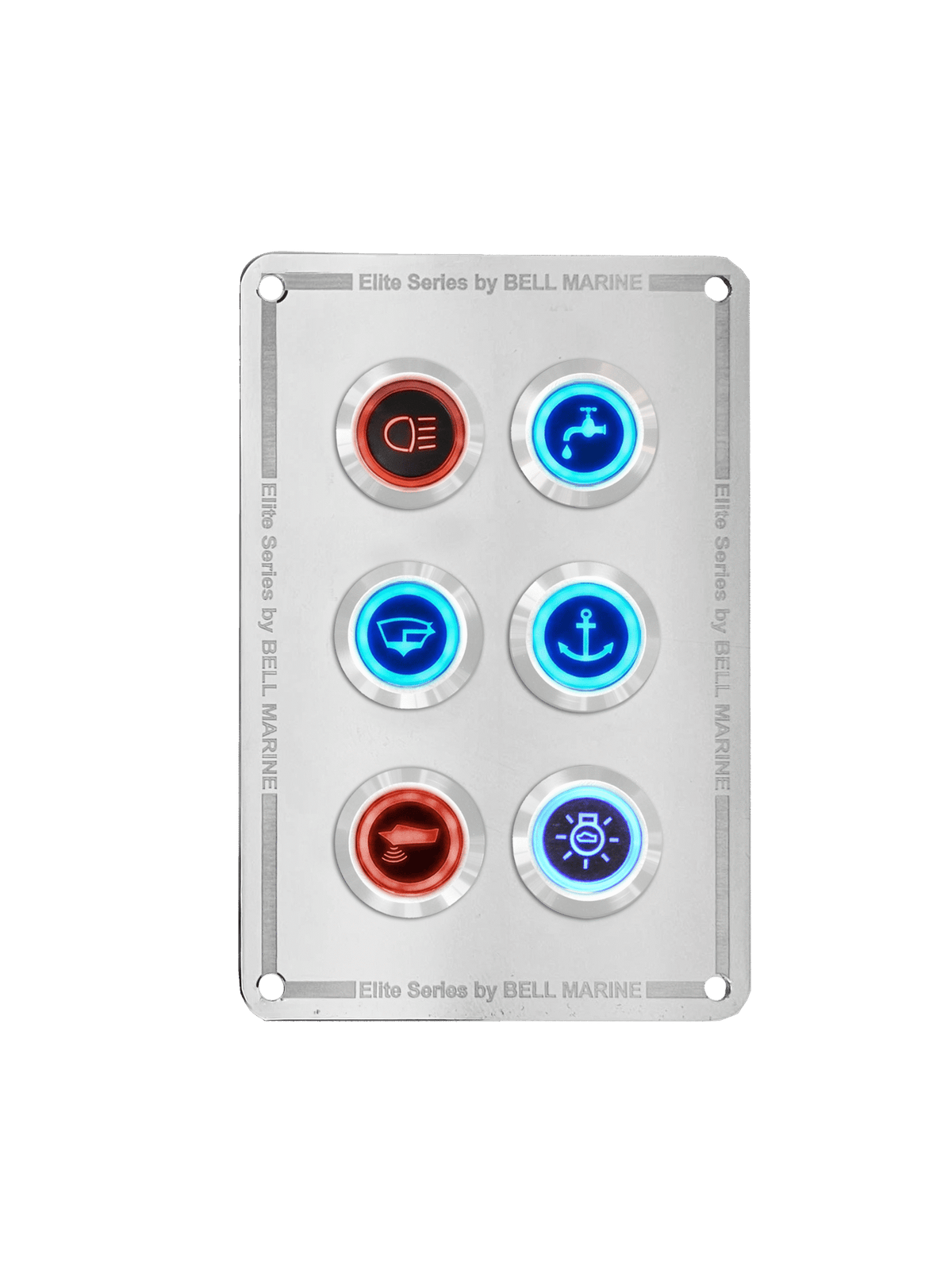 VIPER ELITE SERIES 6 GANG STAINLESS STEEL SWITCH PANEL WITH 20AMP DUAL LED IP67 BACKLIT SWITCHES | Coffs Metal Works