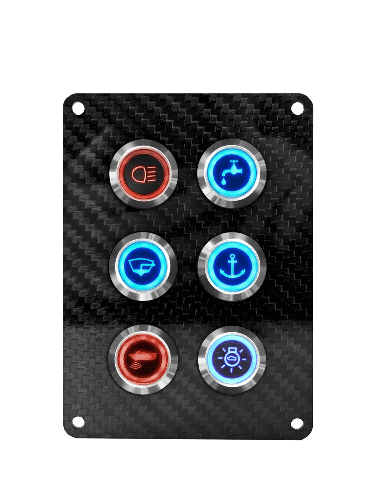 VIPER ELITE SERIES 6 GANG CARBON FIBRE SWITCH PANEL WITH 20AMP DUAL LED IP67 BACKLIT SWITCHES | Coffs Metal Works
