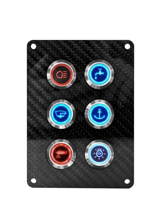 VIPER ELITE SERIES 6 GANG CARBON FIBRE SWITCH PANEL WITH 20AMP DUAL LED IP67 BACKLIT SWITCHES | Coffs Metal Works
