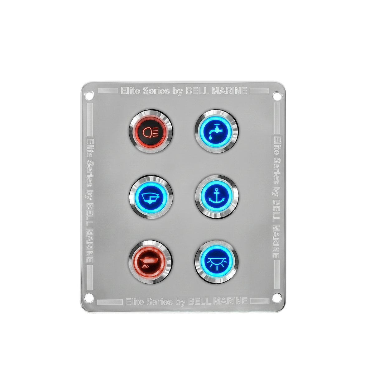 VIPER ELITE SERIES 6 GANG WIDE STAINLESS STEEL SWITCH PANEL WITH 20AMP DUAL LED IP67 BACKLIT SWITCHES | Coffs Metal Works