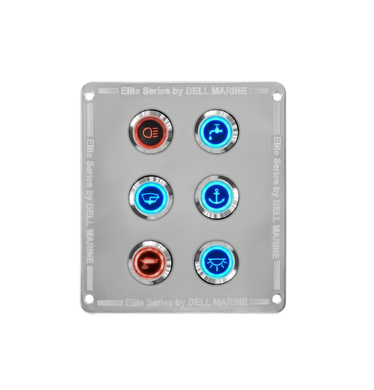 VIPER ELITE SERIES 6 GANG WIDE STAINLESS STEEL SWITCH PANEL WITH 20AMP DUAL LED IP67 BACKLIT SWITCHES | Coffs Metal Works