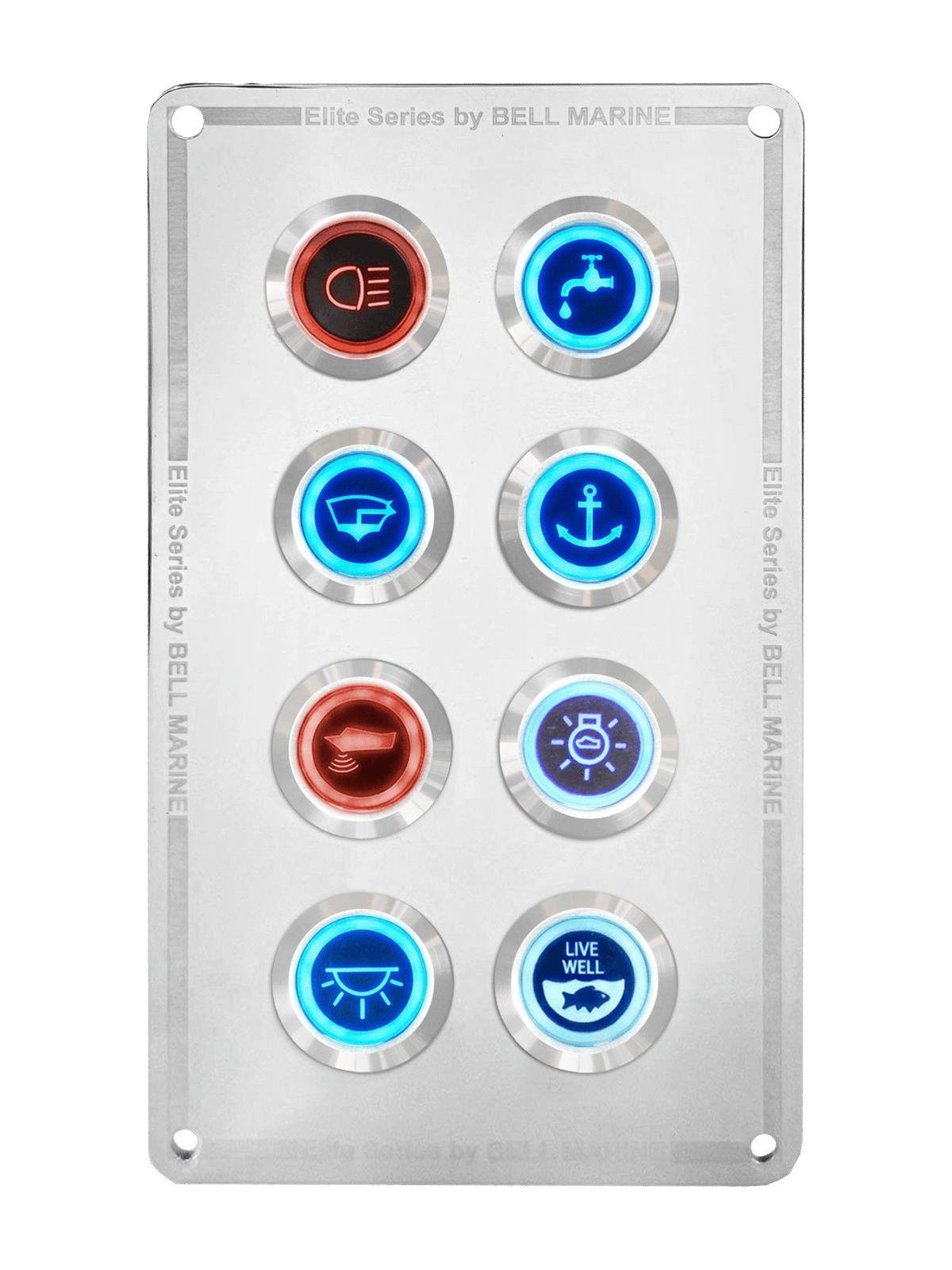 VIPER ELITE SERIES 8 GANG STAINLESS STEEL SWITCH PANEL WITH 20AMP DUAL LED IP67 BACKLIT SWITCHES | Coffs Metal Works
