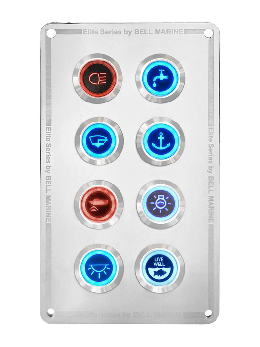 VIPER ELITE SERIES 8 GANG STAINLESS STEEL SWITCH PANEL WITH 20AMP DUAL LED IP67 BACKLIT SWITCHES | Coffs Metal Works