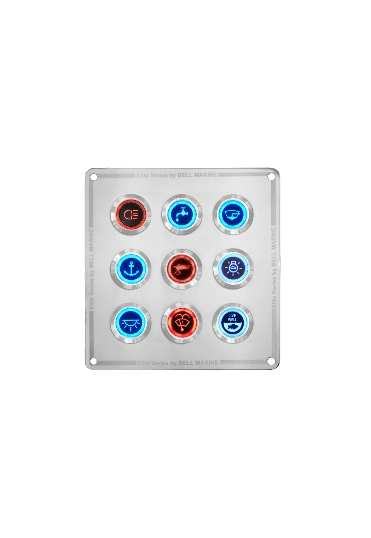 VIPER ELITE SERIES 9 GANG STAINLESS STEEL SWITCH PANEL WITH 20AMP DUAL LED IP67 BACKLIT SWITCHES | Coffs Metal Works